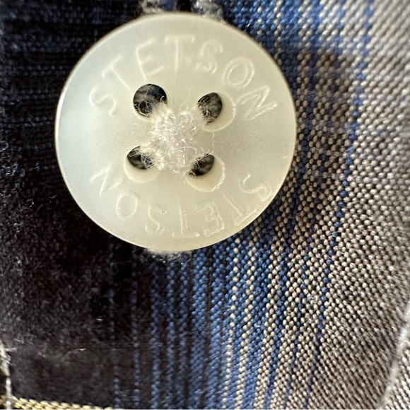 Stetson Western Shirt Men's XL Blue & White Plaid Button Up Long Sleeve Rodeo - Picture 8 of 14